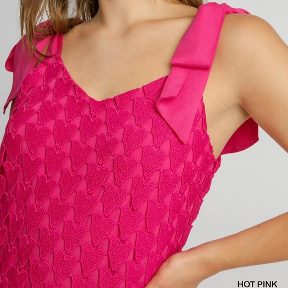 NWT Umgee Hot Pink Heart Lace Fringe Maxi Dress With Bow Tie Strap – Romantic Bo - Picture 2 of 4